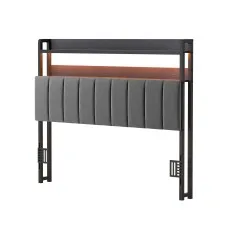 Artiss Double Upholstered Headboard with Storage Charging Station SAA 16-Colour RGB LED Black Dark Grey