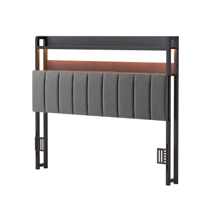 Artiss Double Upholstered Headboard with Storage Charging Station SAA 16-Colour RGB LED Black Dark Grey
