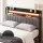 Artiss King Upholstered Headboard with Charging Station Two-Tier Storage Shelves and RGB LED Lighting Black and Dark Grey