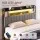 Artiss King Upholstered Headboard with Charging Station Two-Tier Storage Shelves and RGB LED Lighting Black and Dark Grey