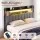 Artiss Queen Upholstered Storage Headboard with Charging Station and RGB LED Lighting Black and Dark Grey