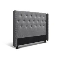Artiss LUCA Queen Bed Head - Grey, Winged Design, Faux Linen, High-Density Foam, Art Deco Style, 1-Year Warranty