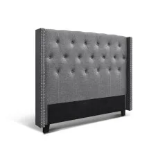 Artiss LUCA Queen Bed Head - Grey, Winged Design, Faux Linen, High-Density Foam, Art Deco Style, 1-Year Warranty