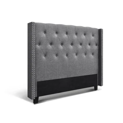 Artiss LUCA Queen Bed Head - Grey, Winged Design, Faux Linen, High-Density Foam, Art Deco Style, 1-Year Warranty