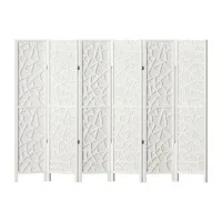 Artiss 6 Panel Room Divider Screen 244x170cm Clover White - Solid Pine Wood, Eco-Friendly, Foldable, Portable Design