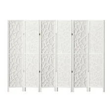 Artiss 6 Panel Room Divider Screen 244x170cm Clover White - Solid Pine Wood, Eco-Friendly, Foldable, Portable Design