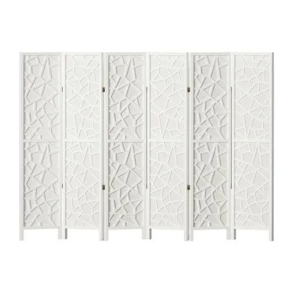Artiss 6 Panel Room Divider Screen 244x170cm Clover White - Solid Pine Wood, Eco-Friendly, Foldable, Portable Design