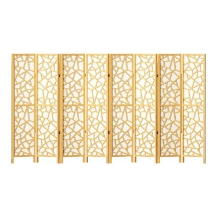 Artiss 8 Panel Room Divider Screen 325x170cm Clover Natural - Pine Wood & Non-Woven Fabric, Eco-Friendly, Foldable
