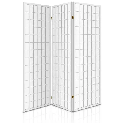 Artiss 3 Panel Room Divider Screen White 131x179cm Solid Pine Wood, Foldable, Eco-Friendly, Non-Woven Fabric