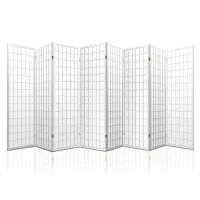 Artiss 8 Panel Room Divider - 348x179cm White, Solid Pine Wood, Eco-Friendly Fabric, Foldable & Space-Saving Design