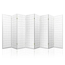 Artiss 8 Panel Room Divider - 348x179cm White, Solid Pine Wood, Eco-Friendly Fabric, Foldable & Space-Saving Design
