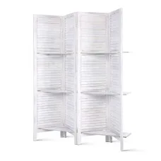 Artiss 4-Panel Room Divider Screen, 163x170cm, White - Solid Paulownia Wood, Eco-Friendly, Foldable, Water-Resistant
