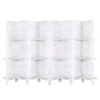 Artiss 8 Panel Room Divider Screen 326x170cm - White, Solid Paulownia Wood, Foldable, Eco-Friendly, with Shelves