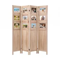 Artiss 4 Panel Folding Room Divider with 12 Rotatable Photo Frames Natural Solid Wood Privacy Screen Partition