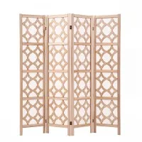 Artiss 4 Panel Room Divider 170cm Natural Wooden Folding Privacy Screen with Geometric Lattice