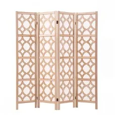 Artiss 4 Panel Room Divider 170cm Natural Wooden Folding Privacy Screen with Geometric Lattice