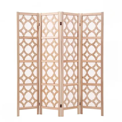 Artiss 4 Panel Room Divider 170cm Natural Wooden Folding Privacy Screen with Geometric Lattice
