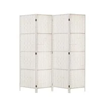 Artiss 4 Panel Room Divider Screen 163x170cm - White Woven Rattan Look, Poplar Wood, Foldable, Eco-Friendly Design