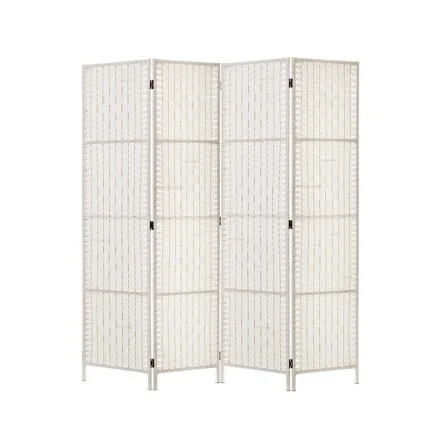 Artiss 4 Panel Room Divider Screen 163x170cm - White Woven Rattan Look, Poplar Wood, Foldable, Eco-Friendly Design