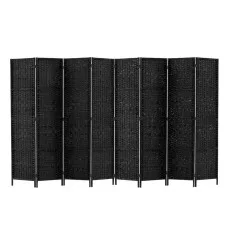 Artiss 8-Panel Room Divider Screen 326x170cm, Woven Black, Poplar Wood, Eco-Friendly, Foldable, Water-Resistant