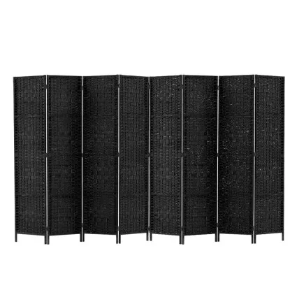 Artiss 8-Panel Room Divider Screen 326x170cm, Woven Black, Poplar Wood, Eco-Friendly, Foldable, Water-Resistant