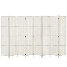 Artiss 8 Panel Room Divider, 326x170cm, Woven White, Poplar Wood, Hand-Woven, Eco-Friendly, Foldable, Lightweight