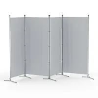 Artiss 4 Panel Room Divider Screen 345x180cm Grey – Foldable, Lightweight, Metal Frame, Adjustable, Home/Office Use