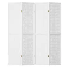 Artiss 4 Panel Room Divider Screen - 164x170cm, Pine Wood & MDF, White Pegboard Design, Foldable & Portable Divider