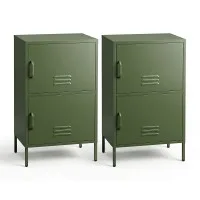 Artiss Set of 2 Green Metal Buffet Sideboard Cabinets 2 Doors Adjustable Shelves Cable Hole Steel Finish