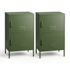 Artiss Set of 2 Green Metal Buffet Sideboard Cabinets 2 Doors Adjustable Shelves Cable Hole Steel Finish