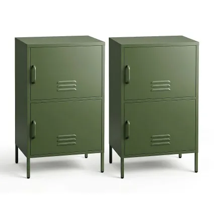 Artiss Set of 2 Green Metal Buffet Sideboard Cabinets 2 Doors Adjustable Shelves Cable Hole Steel Finish