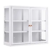 Artiss Glass Display Cabinet 60cm White Wall Mounted or Free-standing with Adjustable Shelves and Tempered Glass Doors