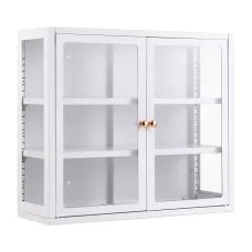 Artiss Glass Display Cabinet 60cm White Wall Mounted or Free-standing with Adjustable Shelves and Tempered Glass Doors