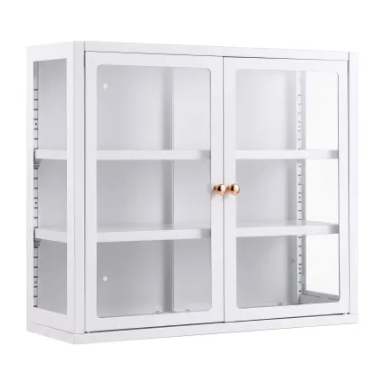 Artiss Glass Display Cabinet 60cm White Wall Mounted or Free-standing with Adjustable Shelves and Tempered Glass Doors