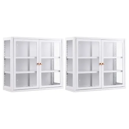Artiss Buffet Cabinet Sideboards 60cm Glass Display Storage White 10kg Per Shelf 2 Pack