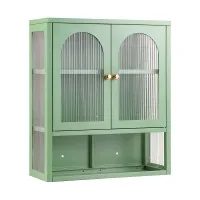 Artiss 60cm Wall Mounted Buffet Cabinet Fluted Glass Display Storage Adjustable Shelf Sage Green French Style