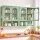Artiss Wall Mounted Buffet Cabinet Set of 2 3-Tier Fluted Glass Storage Sage Green with Adjustable Shelf