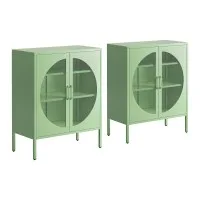 Artiss Elsa 2x Buffet Sideboard Cabinet Set Light Green Cold-Rolled Steel Mesh Doors 80x40x102cm Adjustable Shelves