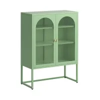 Artissin Metal Buffet Sideboard Cabinet with Two Mesh Doors and Adjustable Shelves Light Green