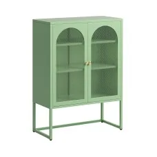 Artissin Metal Buffet Sideboard Cabinet with Two Mesh Doors and Adjustable Shelves Light Green