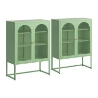 Artiss Elma 2 Buffet Sideboards Cabinet Light Green Cold Rolled Steel Mesh Doors 85x40x120cm Set of 2
