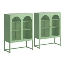 Artiss Elma 2 Buffet Sideboards Cabinet Light Green Cold Rolled Steel Mesh Doors 85x40x120cm Set of 2
