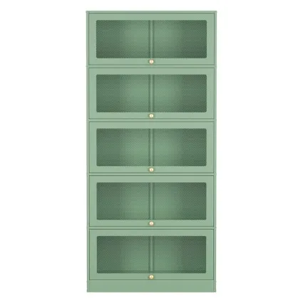 Artiss Elia Buffet Sideboard Metal Storage Cabinet with Mesh Doors and 5-Tier Shelves Adjustable Feet Light Green