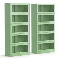 Artiss ELIA 2x Buffet Sideboard Cabinet 5-Tier Metal Mesh Doors Light Green 79cm x 32cm x 175cm Cold Rolled Steel