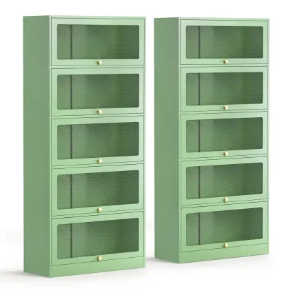 Artiss ELIA 2x Buffet Sideboard Cabinet 5-Tier Metal Mesh Doors Light Green 79cm x 32cm x 175cm Cold Rolled Steel