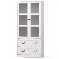 Artiss 180cm Buffet Sideboard Hutch - White Storage Cabinet with Glass Doors, Adjustable Shelves, Soft-Close Drawers