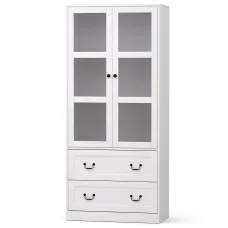 Artiss 180cm Buffet Sideboard Hutch - White Storage Cabinet with Glass Doors, Adjustable Shelves, Soft-Close Drawers