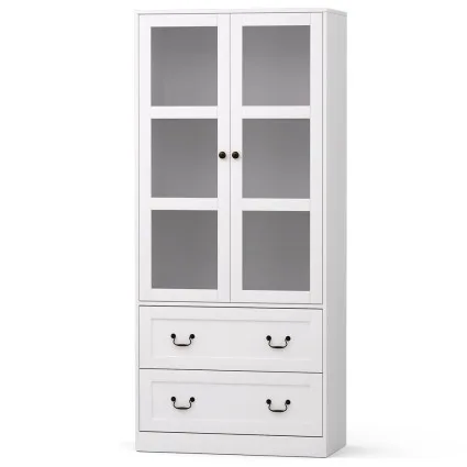 Artiss 180cm Buffet Sideboard Hutch - White Storage Cabinet with Glass Doors, Adjustable Shelves, Soft-Close Drawers