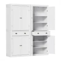 2 Artiss 6-Tier Buffet Sideboard Cabinet White MDF Tallboy Pantry Cupboard with Drawer and Anti-Tip Strap