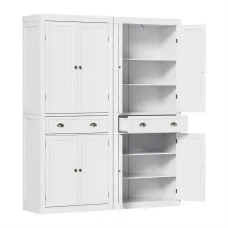 2 Artiss 6-Tier Buffet Sideboard Cabinet White MDF Tallboy Pantry Cupboard with Drawer and Anti-Tip Strap